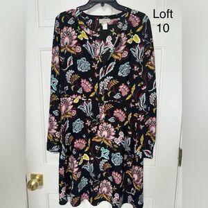 LOFT Black Floral Long Sleeve Dress
